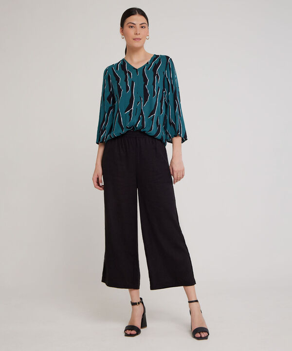 Pantalon Moda Tipo Culotte Unicolor, Resortado Con Bolsillos Diagonales, Tel Aviv Linea Moda image number null