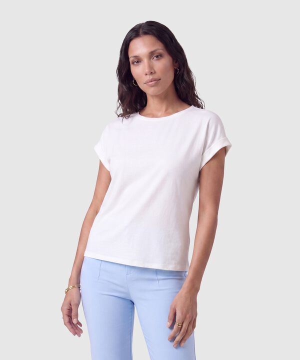 Camiseta B&aacute;sica Con Manga Dobladillo Para Mujer image number null