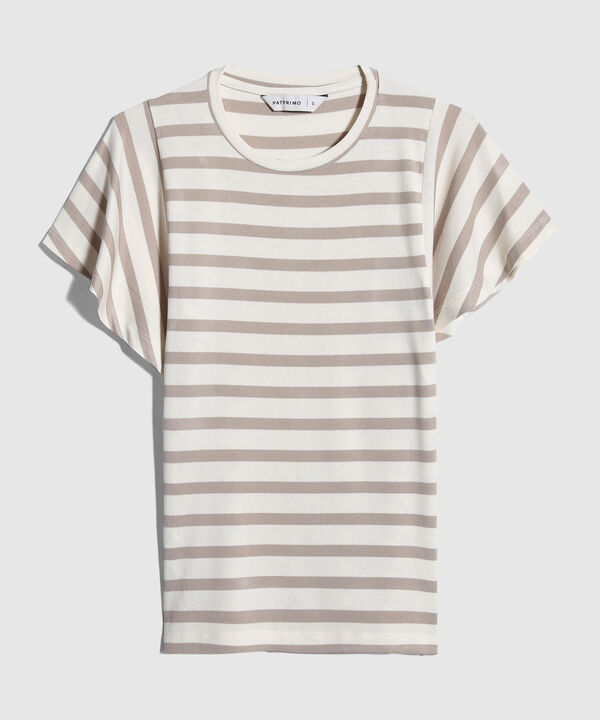 Camiseta Preteñida, Cuello Redondo Manga Corta Con Vuelo