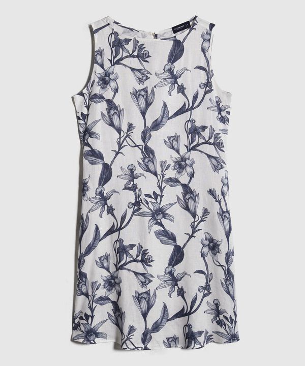 Vestido Estampado Manga Sisa Con Bolsillos Laterales