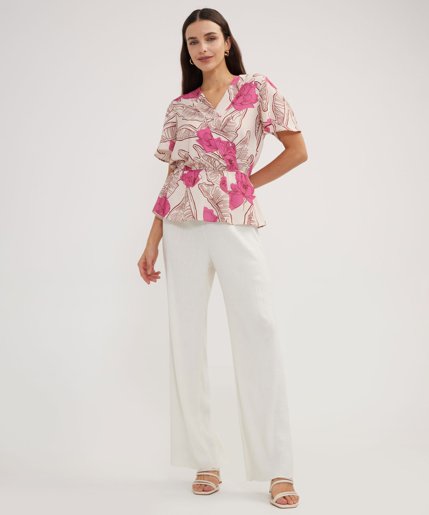Blusa Estampada, Con Multiagujas En Escote