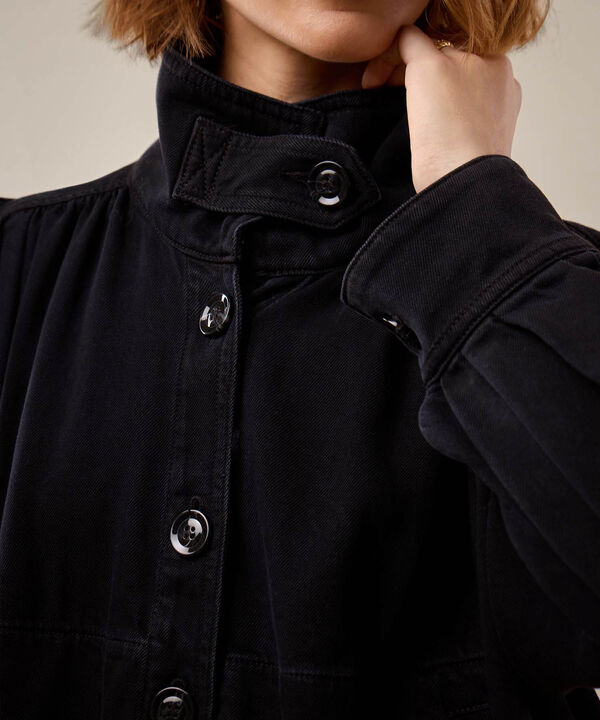 Chaqueta Denim Unicolor Para Mujer