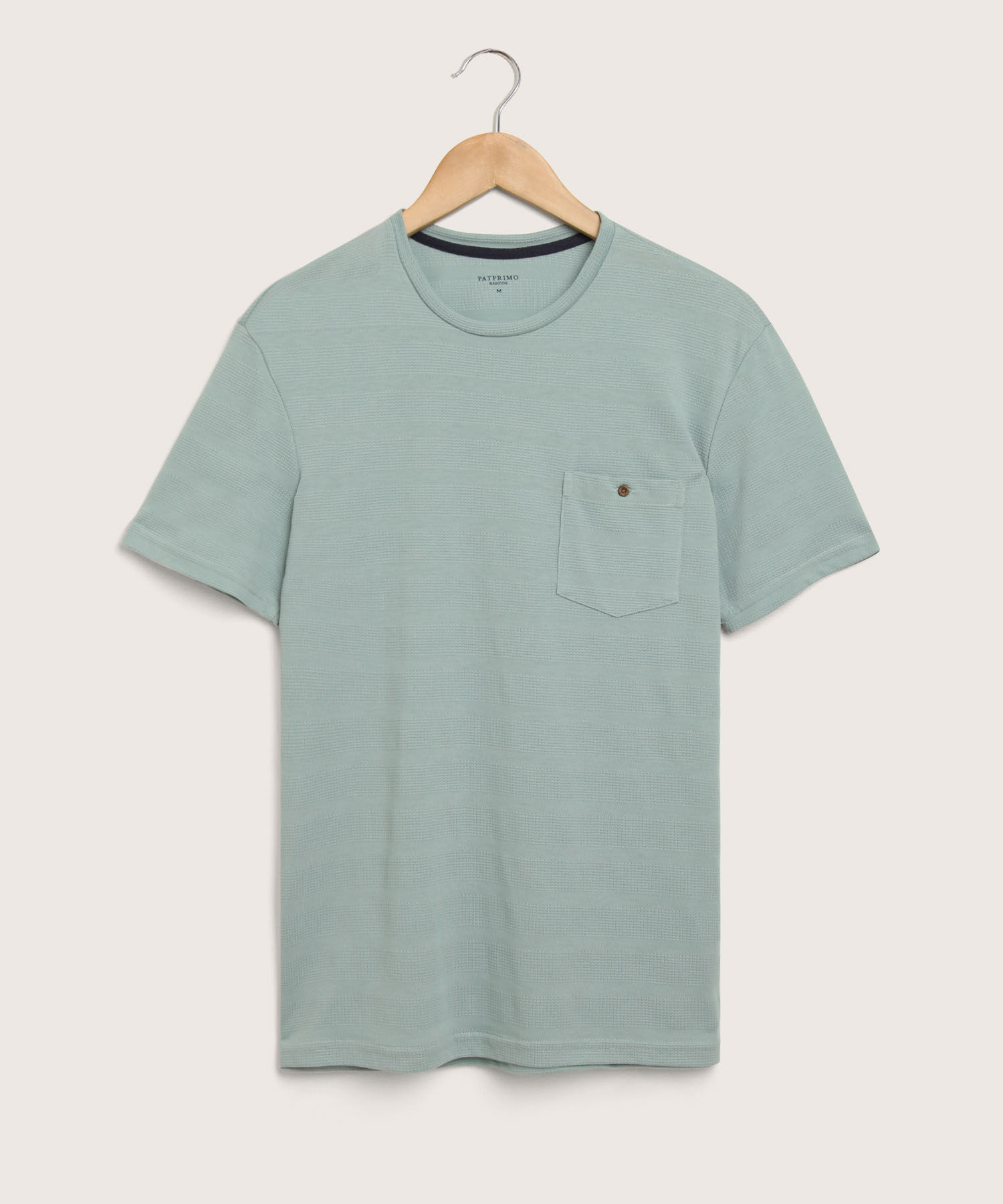 Camiseta Unicolor, Cuello Redondo Con  Bolsillo De Parche