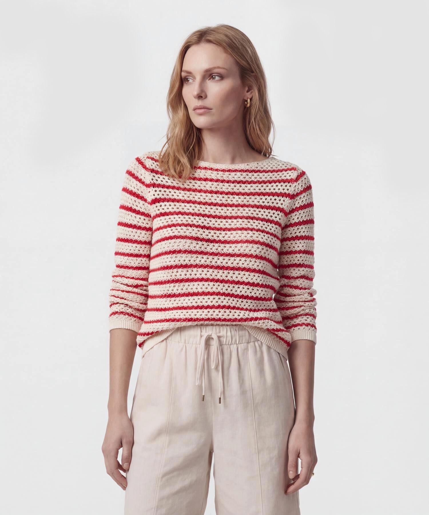 Saco De Punto Calado A Rayas Mujer