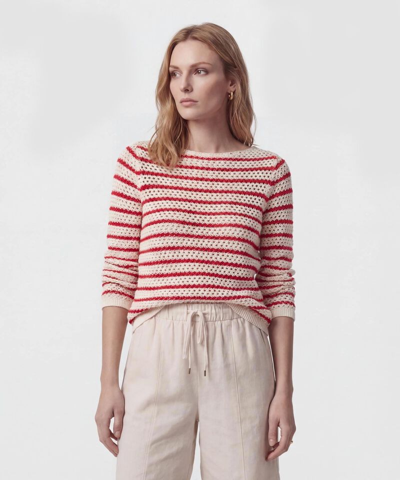 Saco De Punto Calado A Rayas Mujer