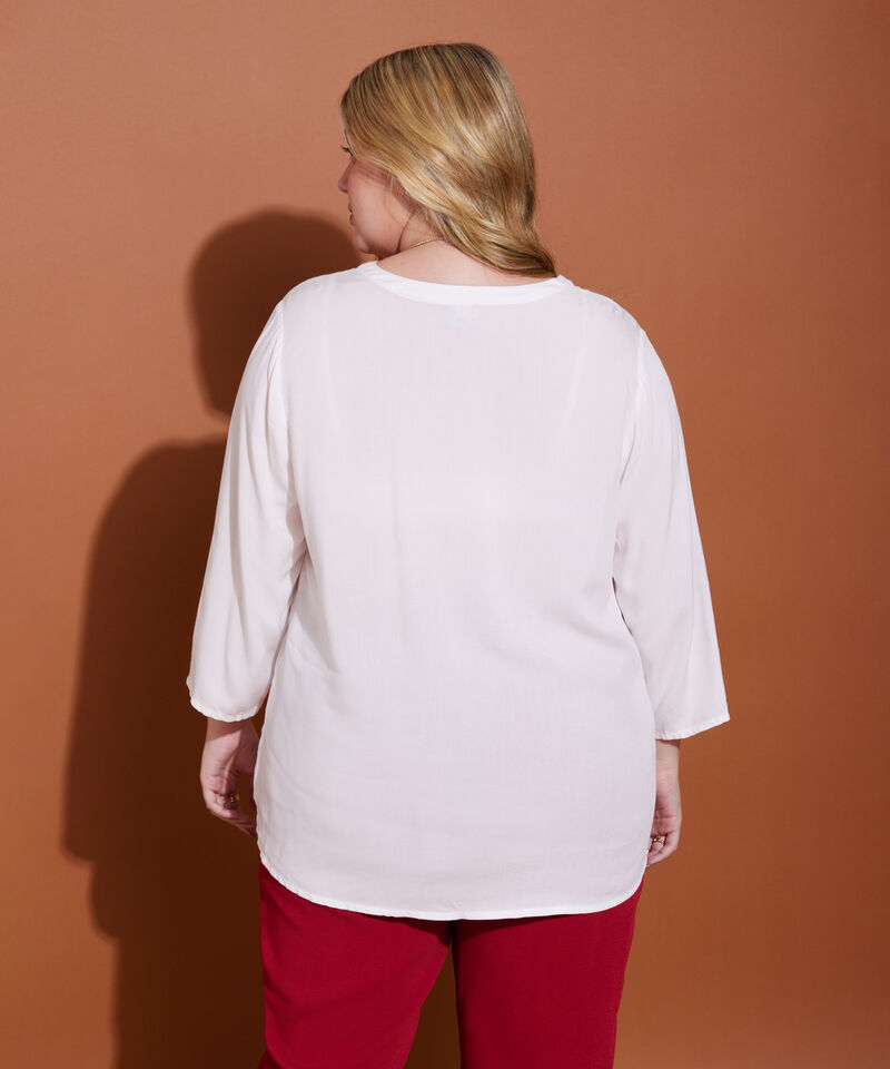 Blusa Unicolor Manga 3/4, Cuello En V Con Pechera Corta Y Cuello Neru