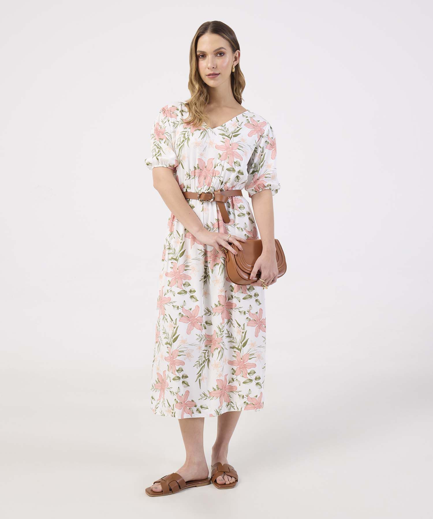 Vestido Midi de Silueta Fluida y Escote en V