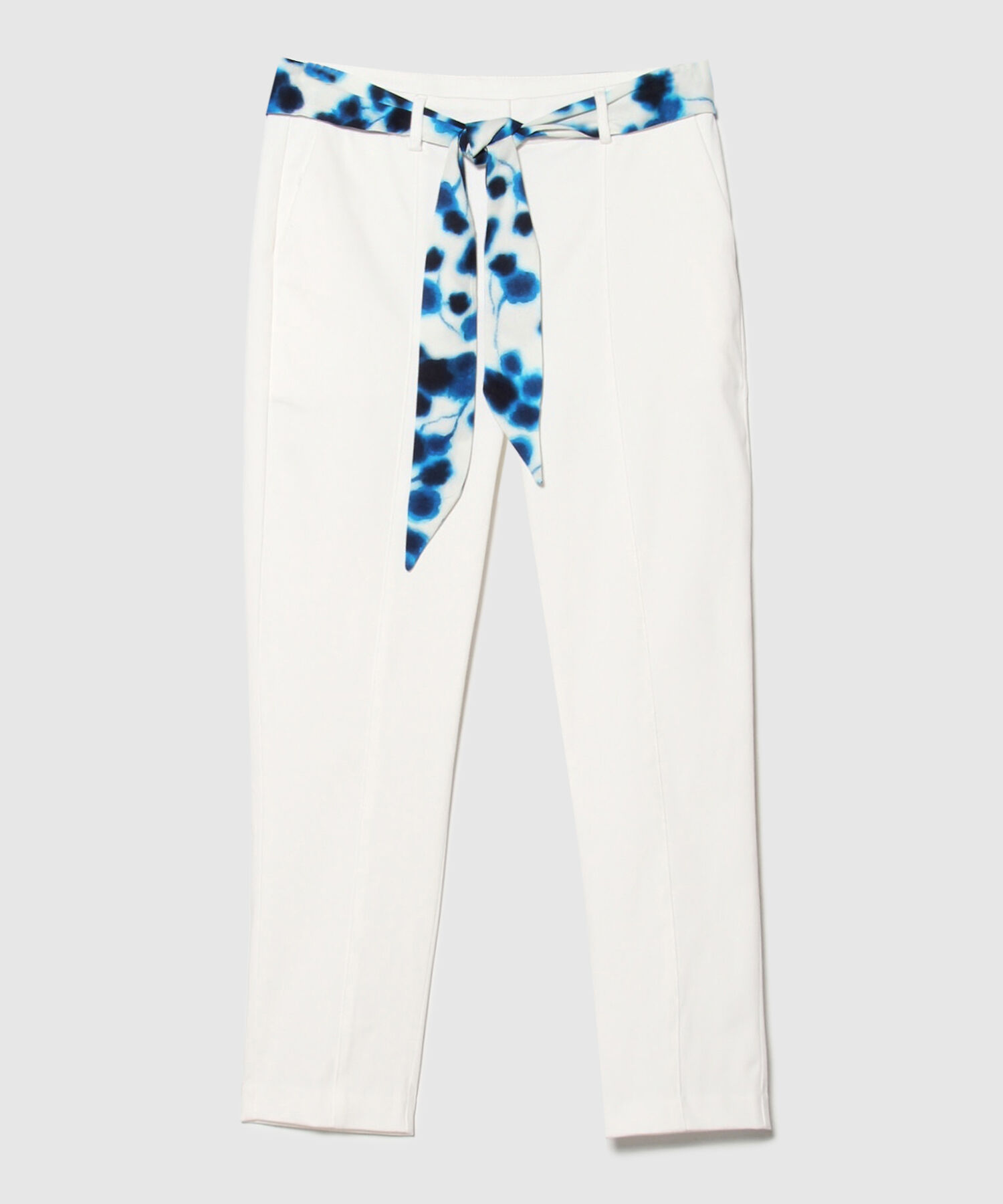 Pantalón Clásico Unicolor Con Pañoleta Estampada