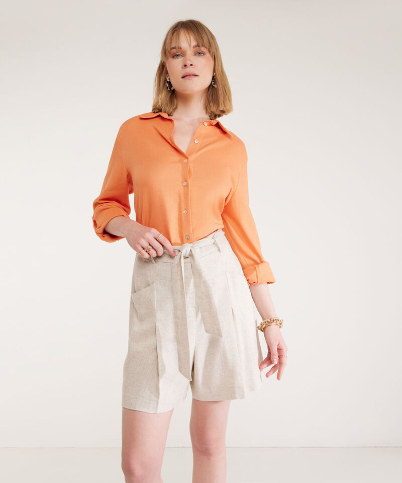 Camisa En Lino Manga Larga Con Charretera