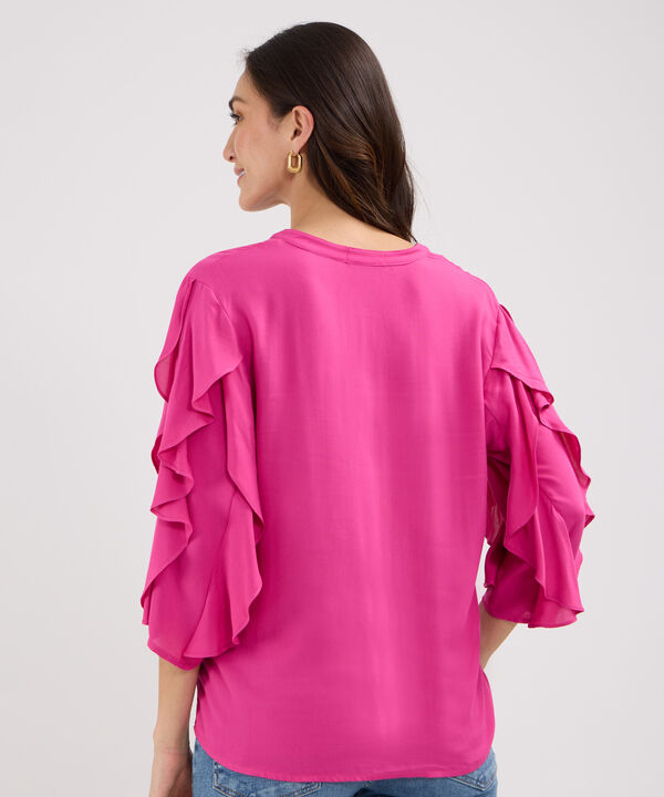 Blusa Unicolor Cuello Tipo Neru, Manga 3/4 Con Boleros