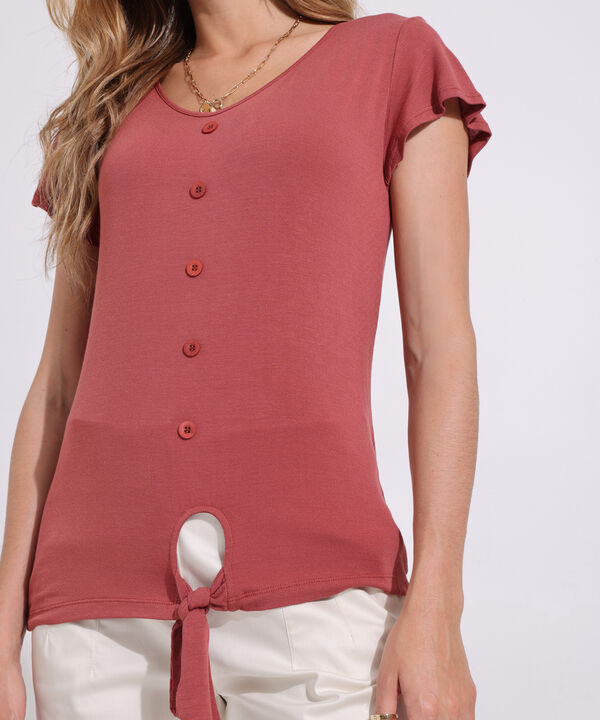 Camiseta Cuello V, Manga Volada Anudado En Frente, Línea Moda Verona