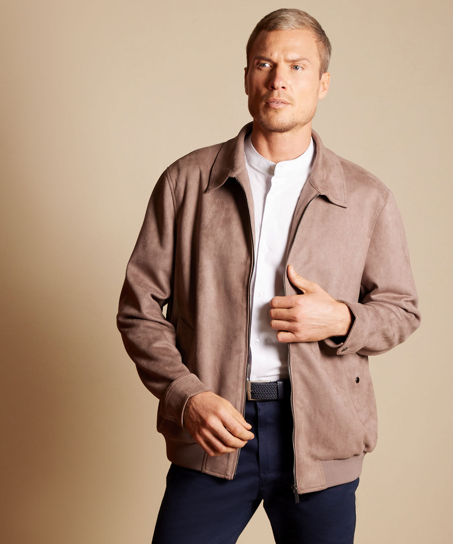 Chaqueta Cuello Camisero En Suede