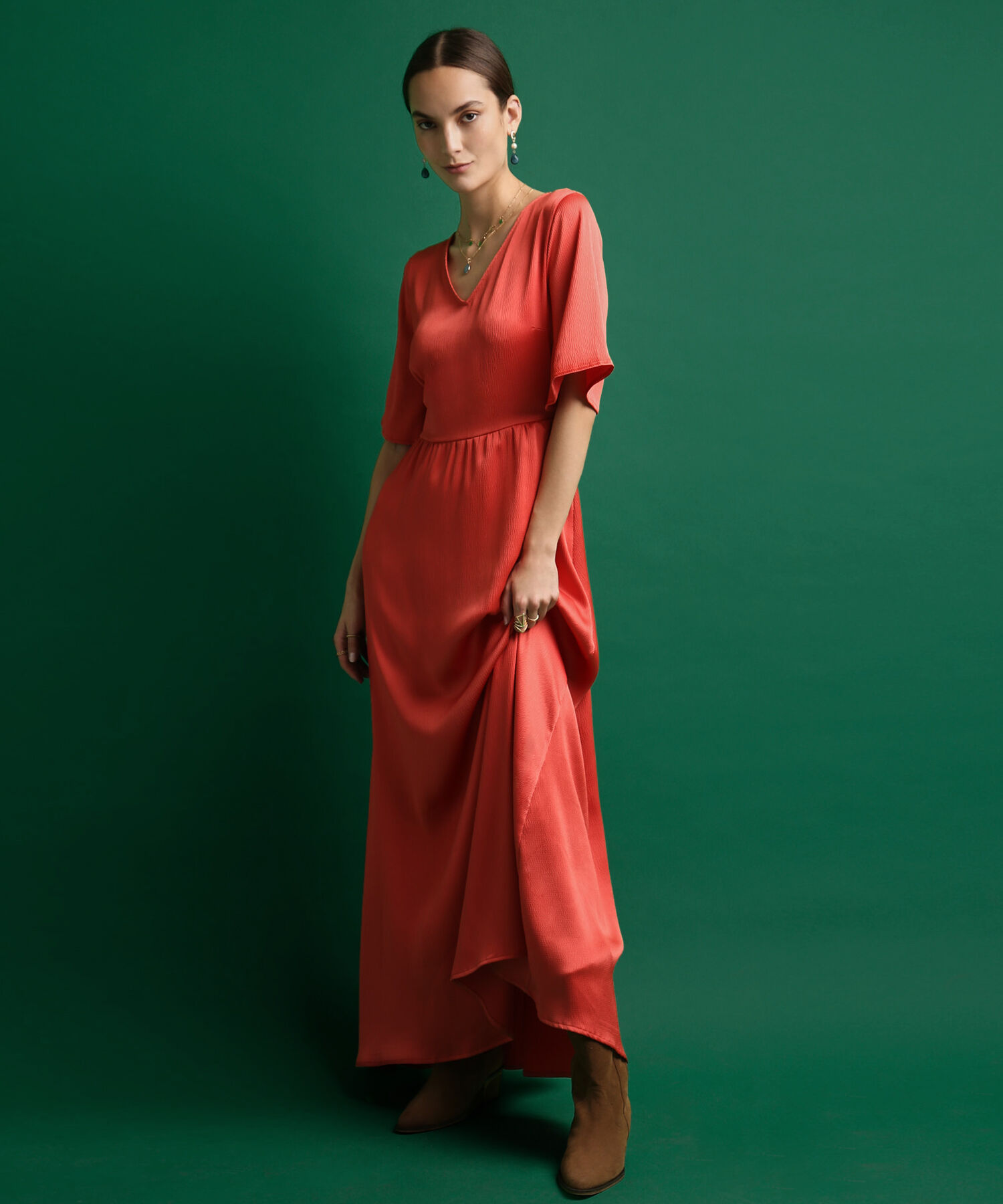 Vestido Manga Corta Unicolor