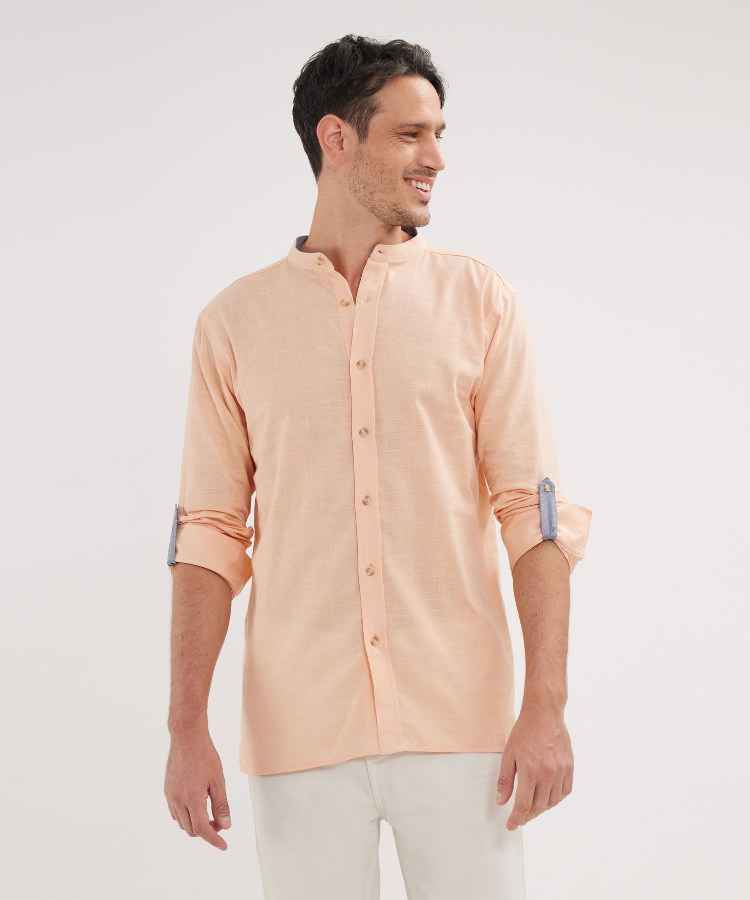 Camisa Manga Larga Cuello Mao Unicolor