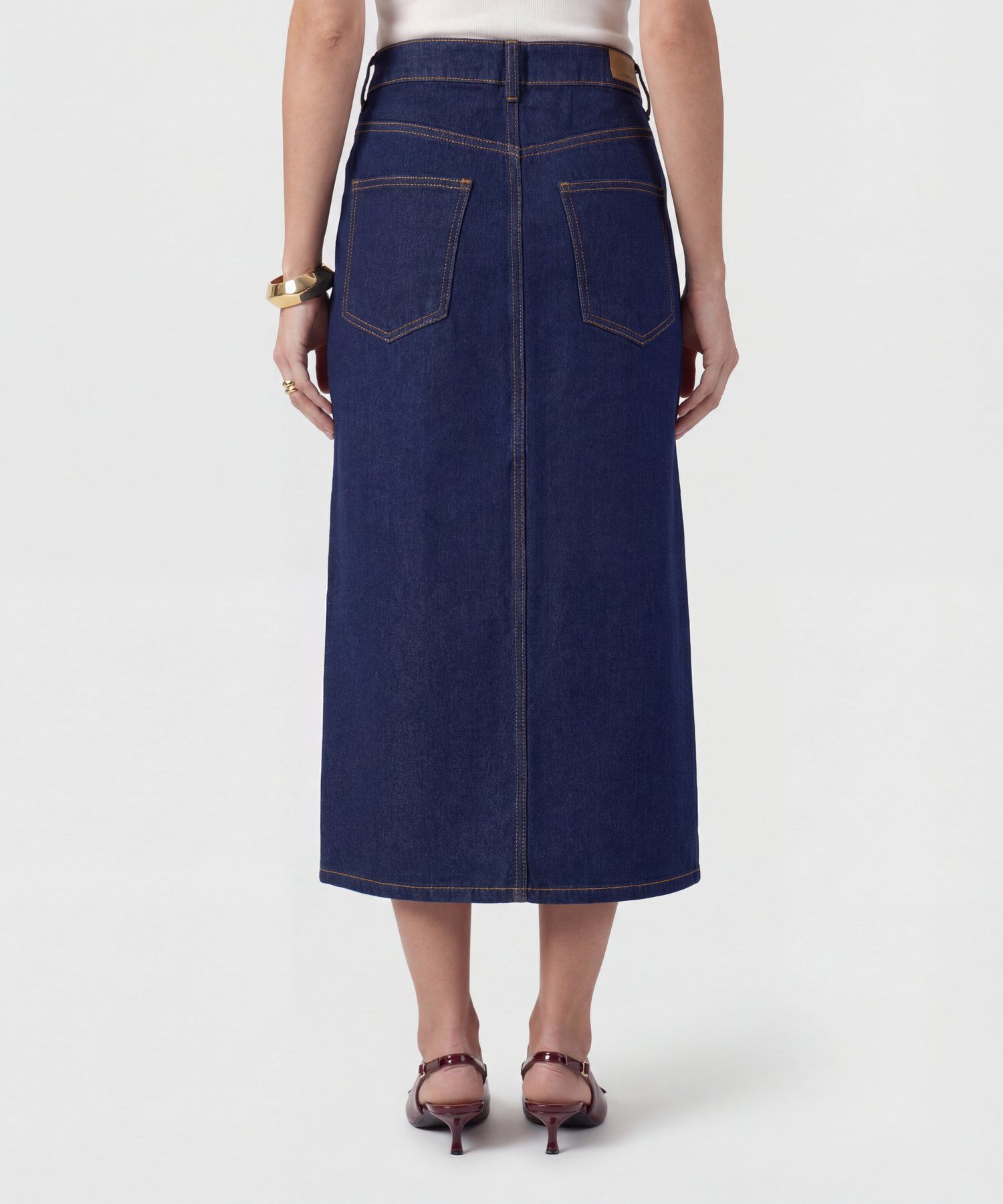 Falda Denim Midi Con Abertura Frontal