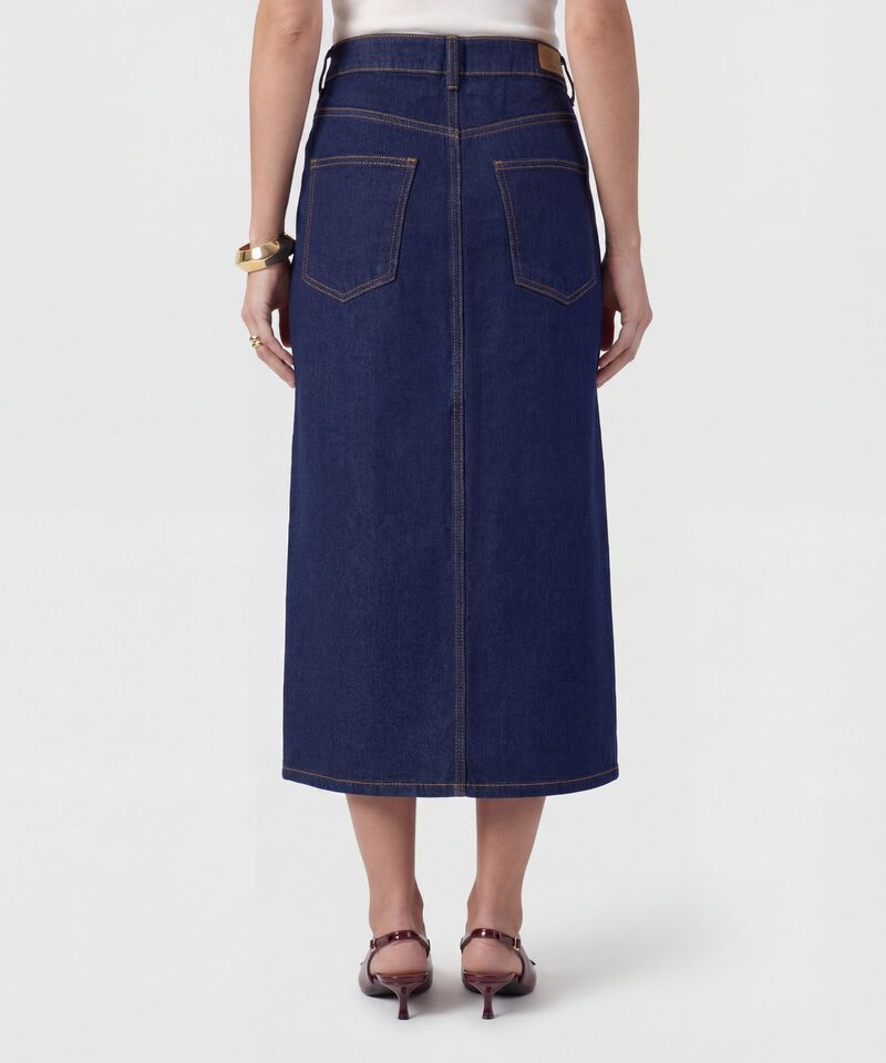 Falda Denim Midi Con Abertura Frontal