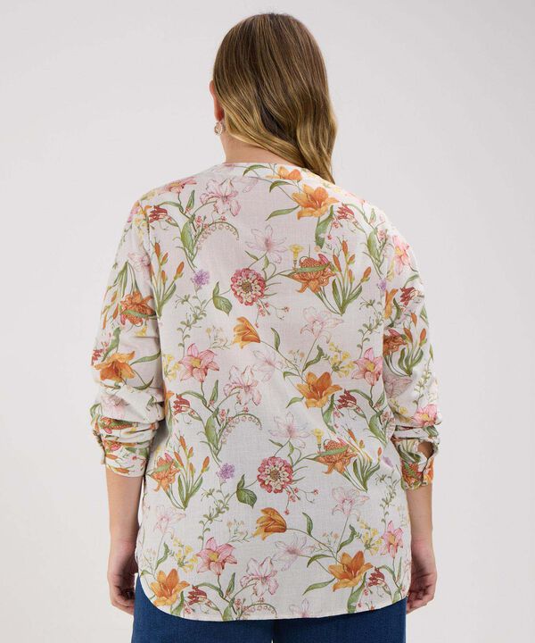 Blusa Estampada, Manga Larga Con Charretera