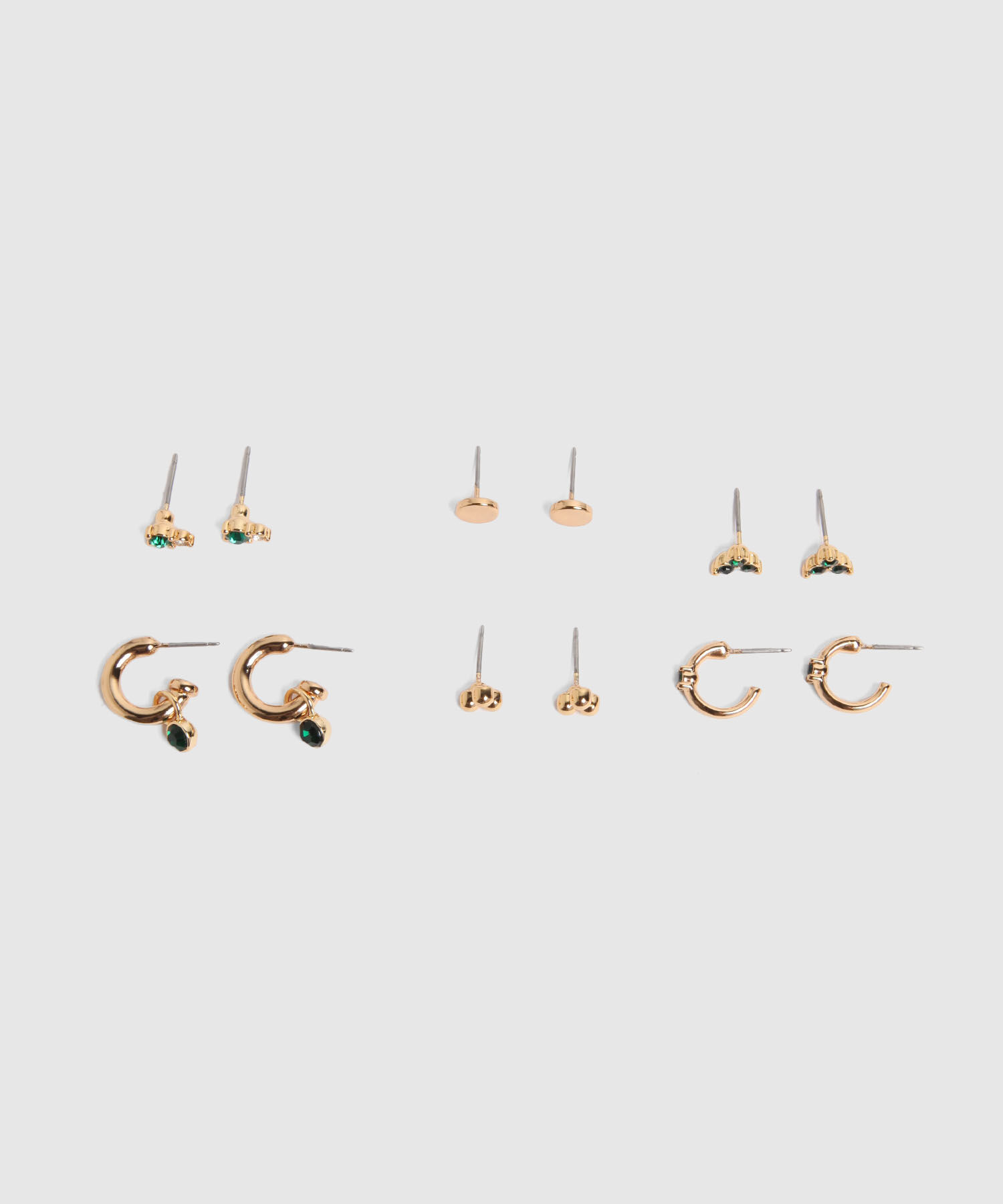 Set X6 Aretes Dorados Con Piedras Verdes 