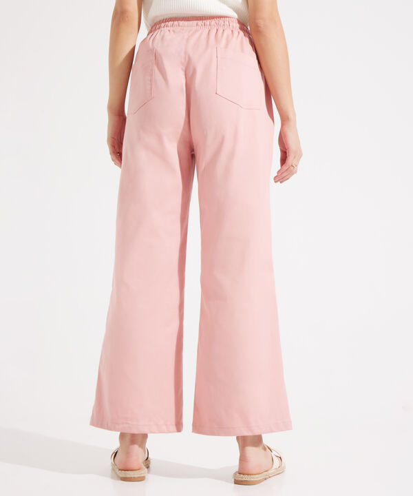 Pantalon Moda Unicolor, Bota Recta Con Pretina Resortada, Bolsillos Laterales Y Cordón Ajustable