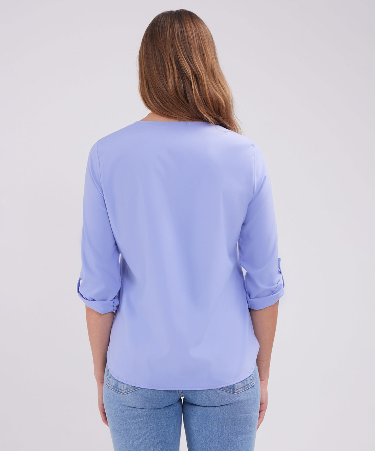 Blusa Unicolor Manga 3/4 Con Cuello En V, Charretera Para Graduar