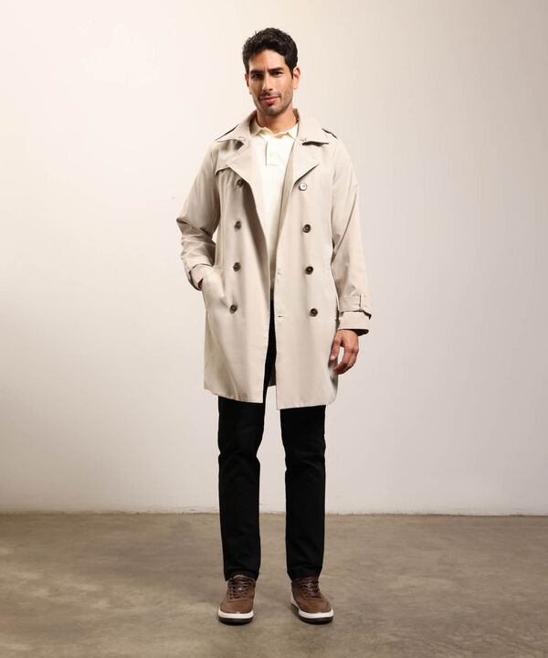 Chaqueta Trench Unicolor Con Cinturon 