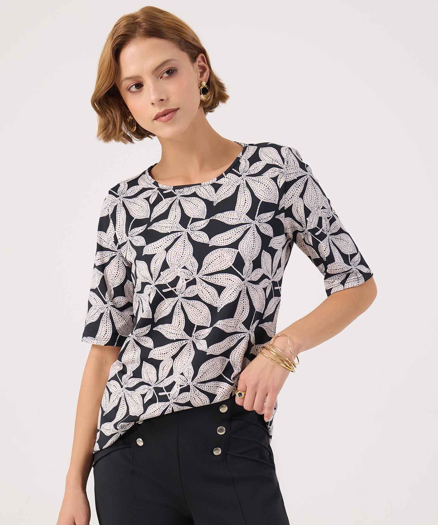 Camiseta Manga 3/4  Cuello Redondo  Estampada