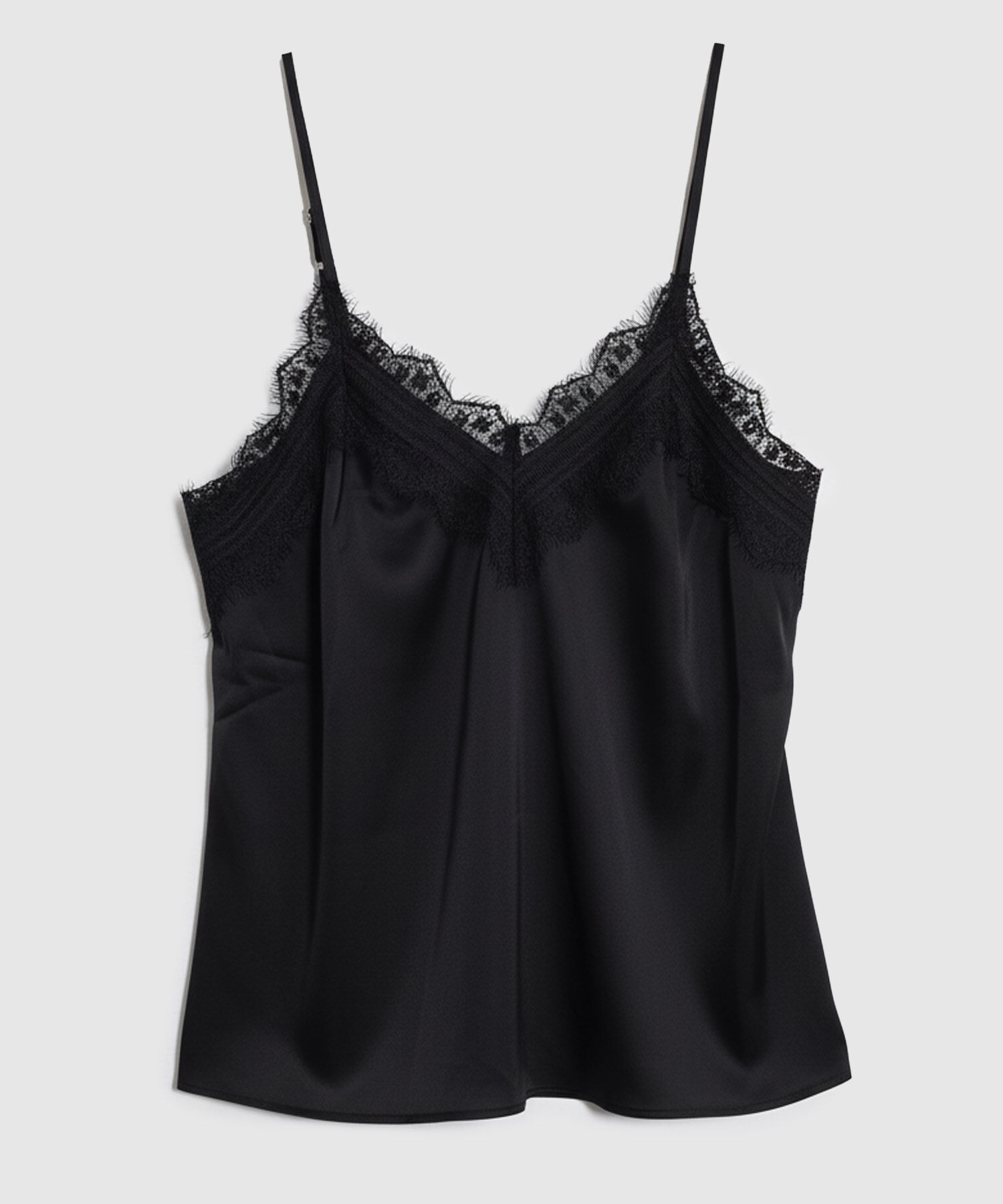 Top Unicolor Con Encaje Para Mujer