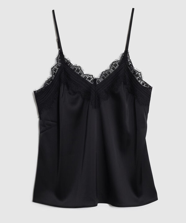 Top Unicolor Con Encaje Para Mujer