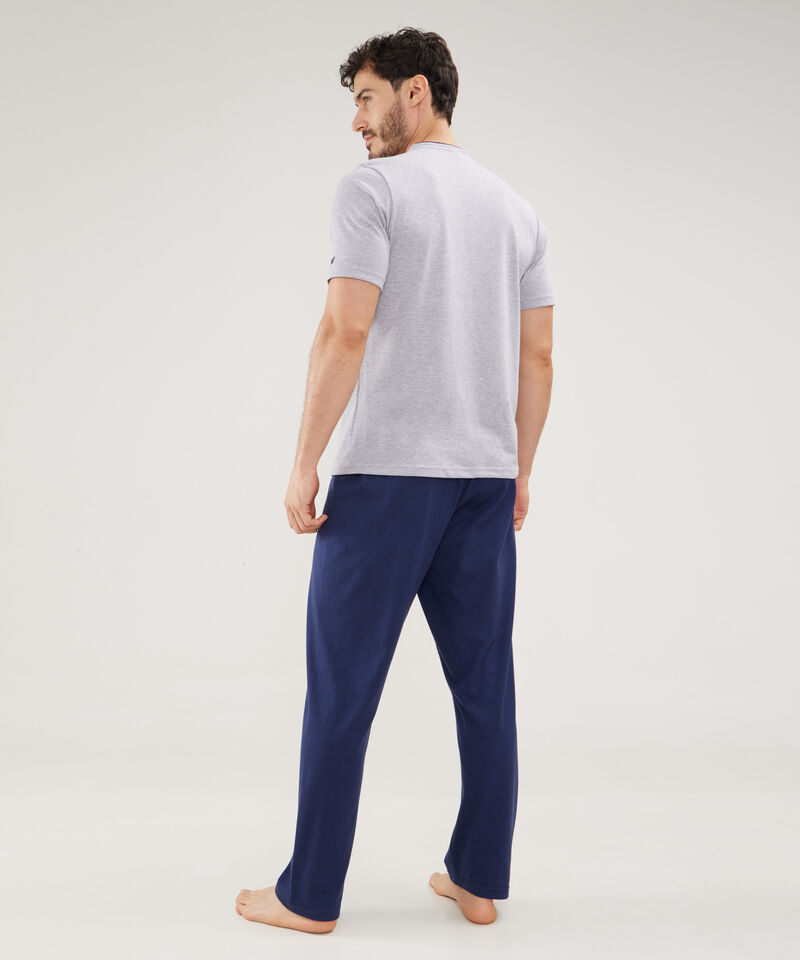 Pijama 2 Piezas Camisa Cuello Henley Y Pantalón Unicolor
