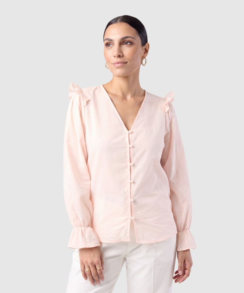 Blusa Manga Larga Con Botones Para Mujer