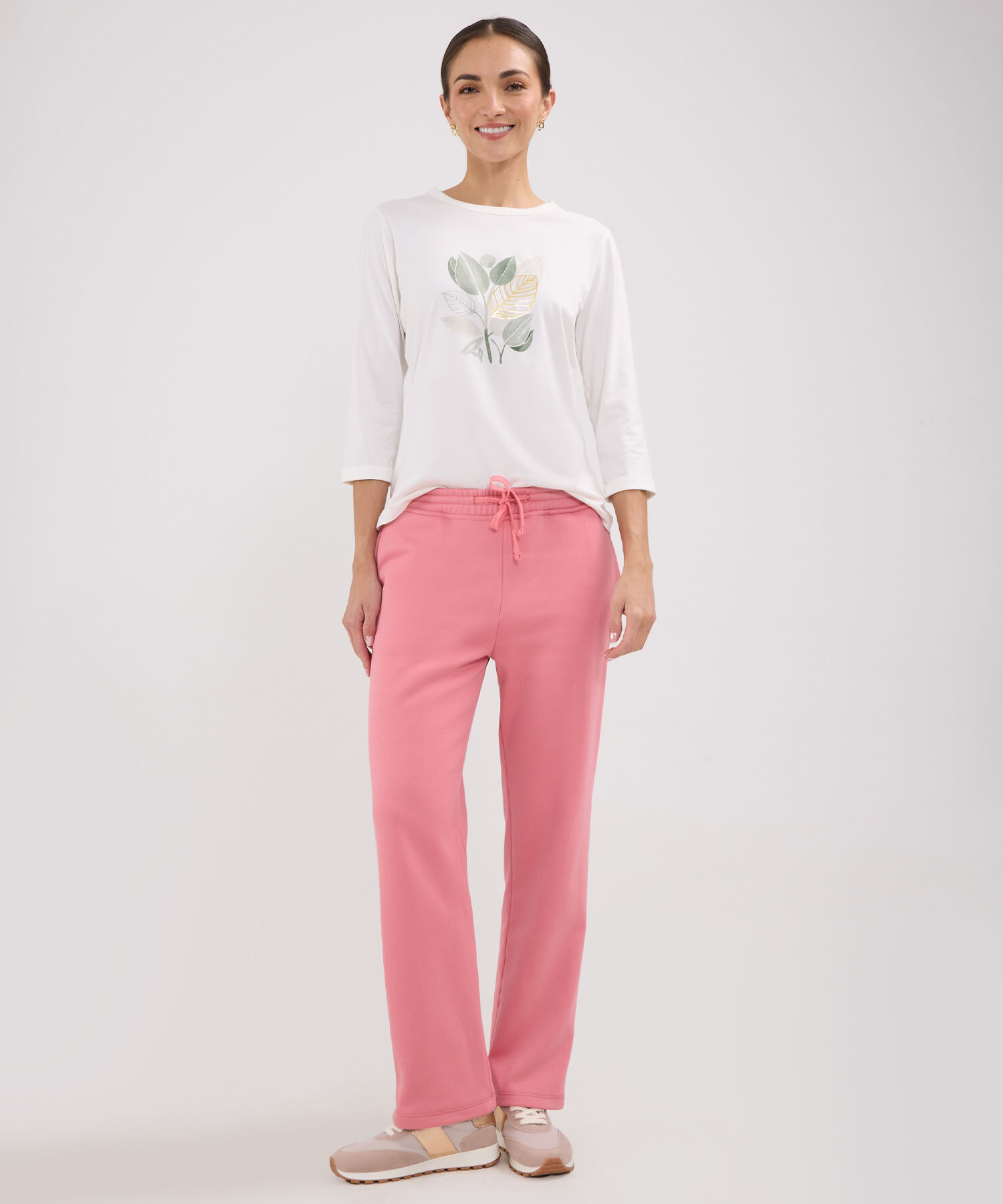 Sudadera Dos Piezas  Camiseta Escote Redondo Con Screen Y Pantalon Recto Unicolor