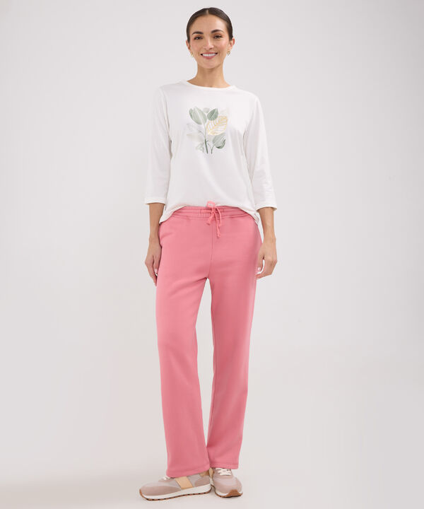 Sudadera Dos Piezas  Camiseta Escote Redondo Con Screen Y Pantalon Recto Unicolor