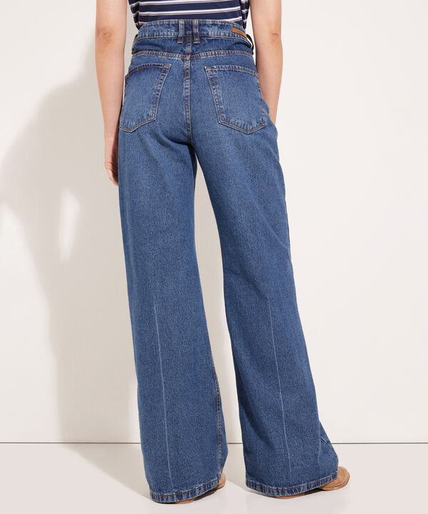 Jean Wide Leg Azul Oscuro Con Laser En Quiebre