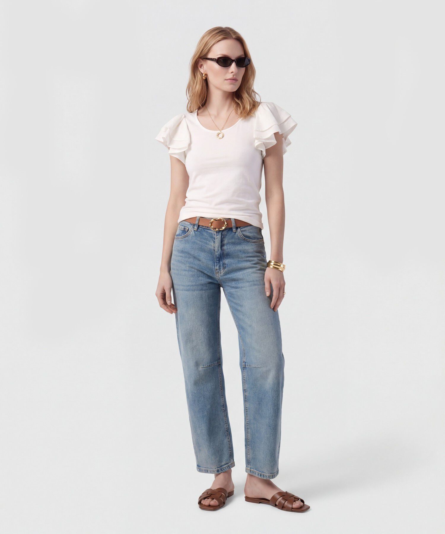 Camiseta Con Mangas De Volantes Para Mujer