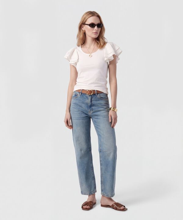 Camiseta Con Mangas De Volantes Para Mujer