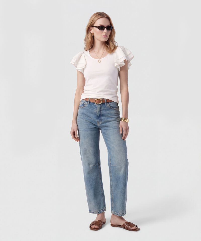 Camiseta Con Mangas De Volantes Para Mujer