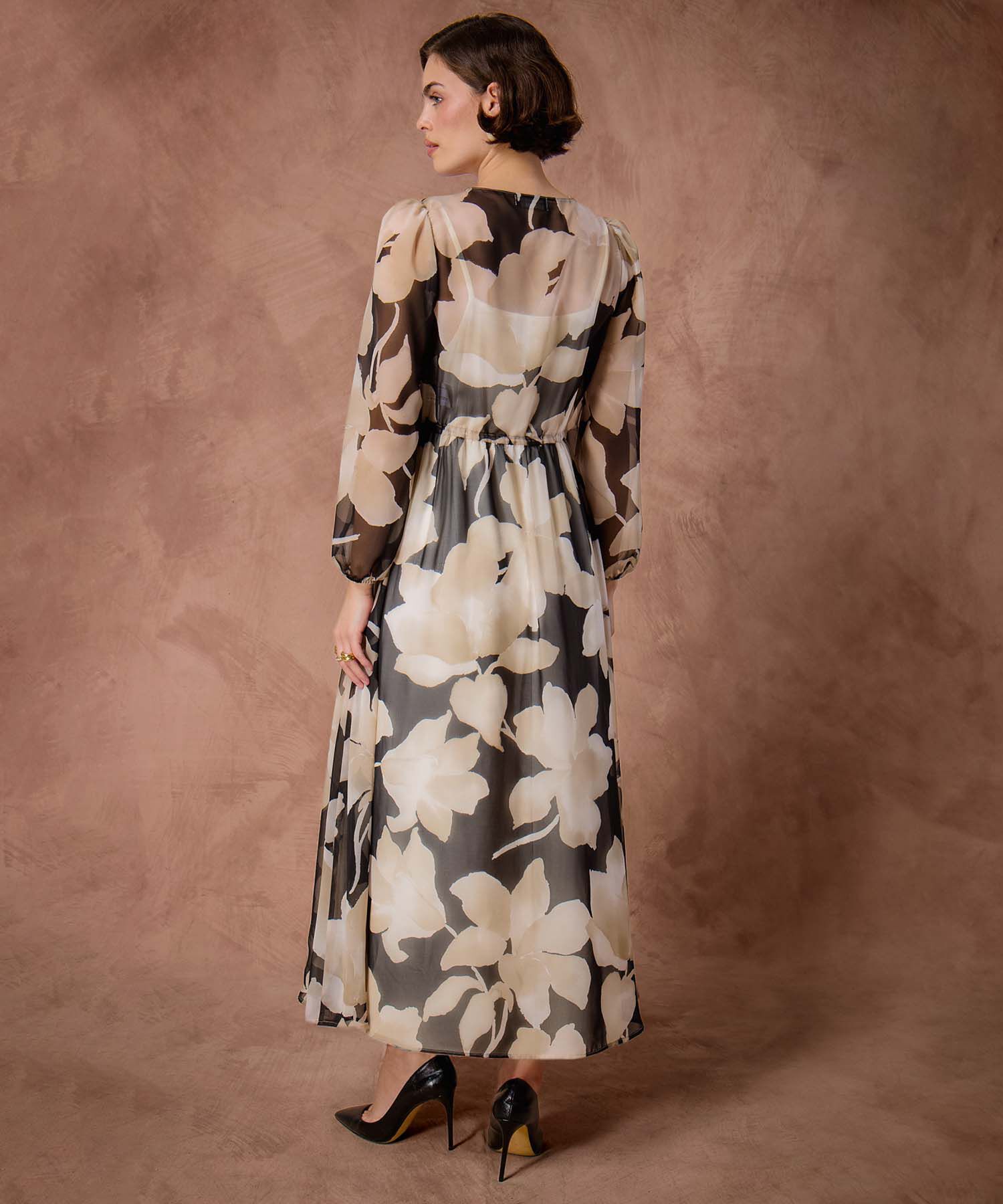 Vestido Maxi de Manga Larga y Jareta Para Mujer