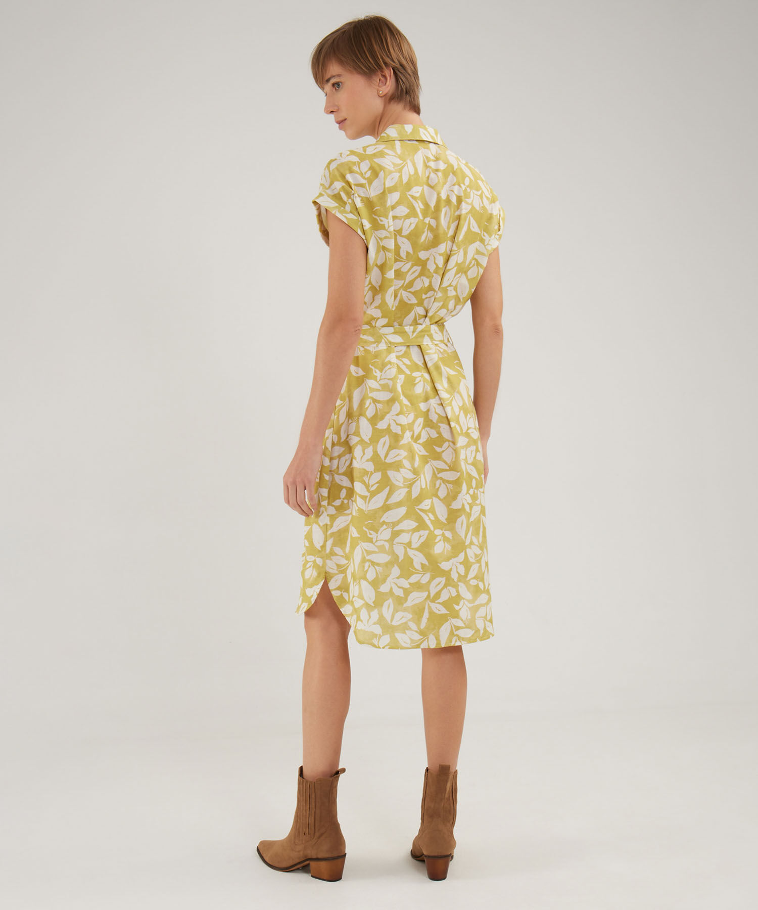 Vestido Camisero En Lino Estampado
