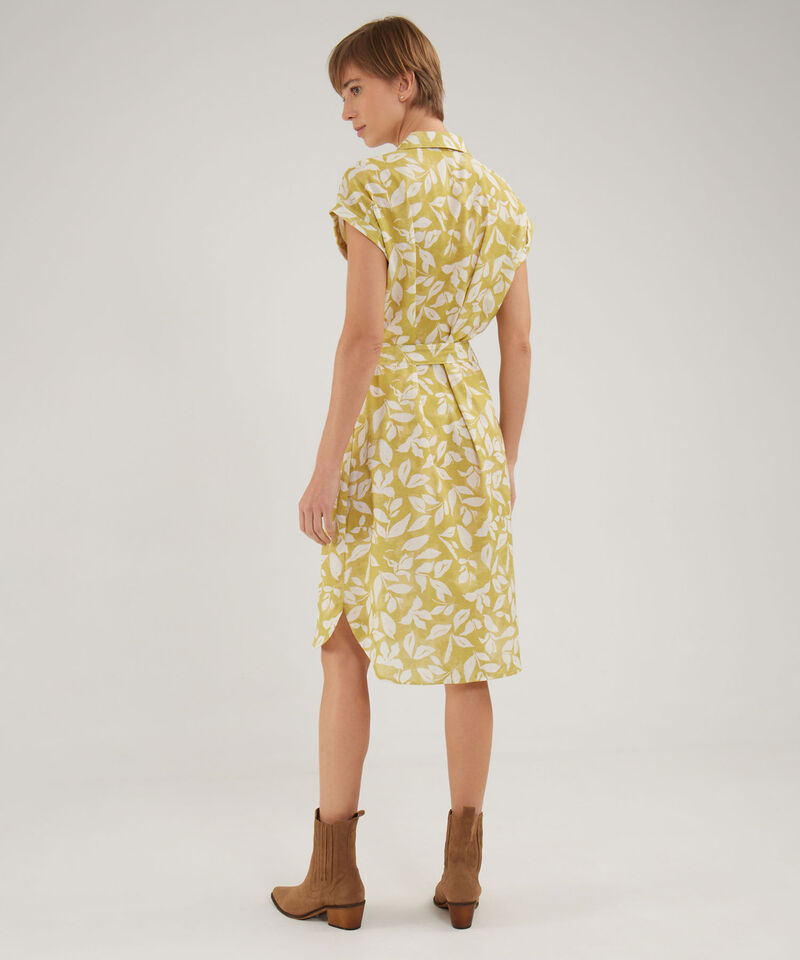 Vestido Camisero En Lino Estampado