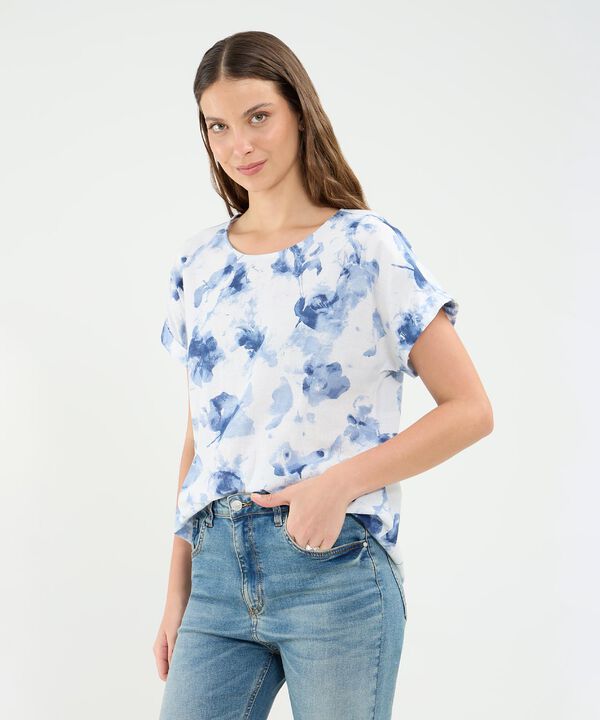 Blusa Manga Corta En Lino Para Mujer image number null