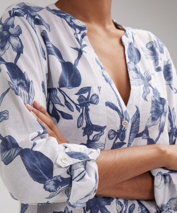 Blusa Manga Larga Estampada En Lino