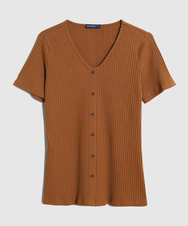 Camiseta Para Mujer Tejido Acanalado con Botones Frontales image number null