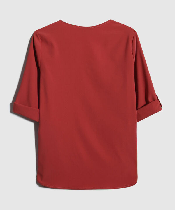 Blusa Manga Tres Cuartos Unicolor Escote En V
