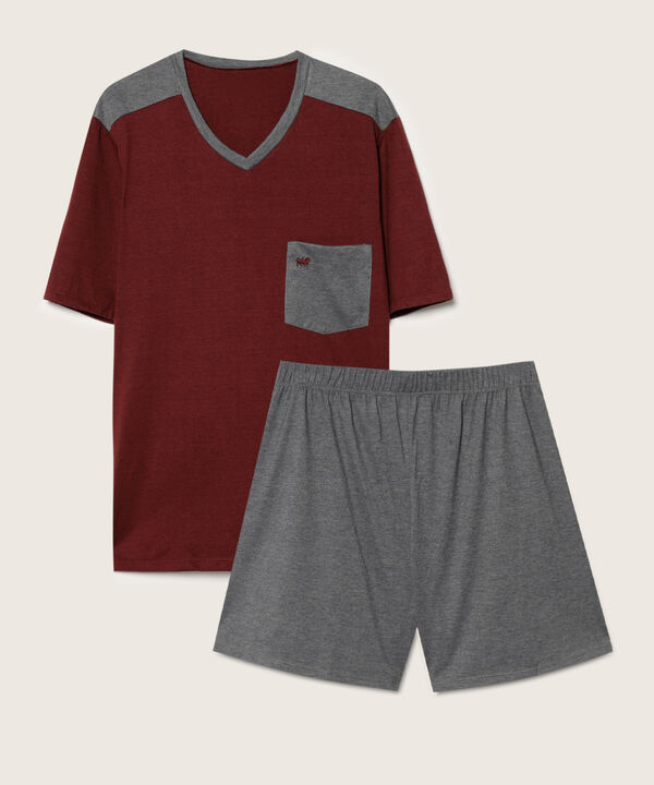 Pijama Set De Pijama Camiseta Unicolor Con Cortes En Hombro Contraste Bolsillo, Manga Corta Y Bermuda Unicolor