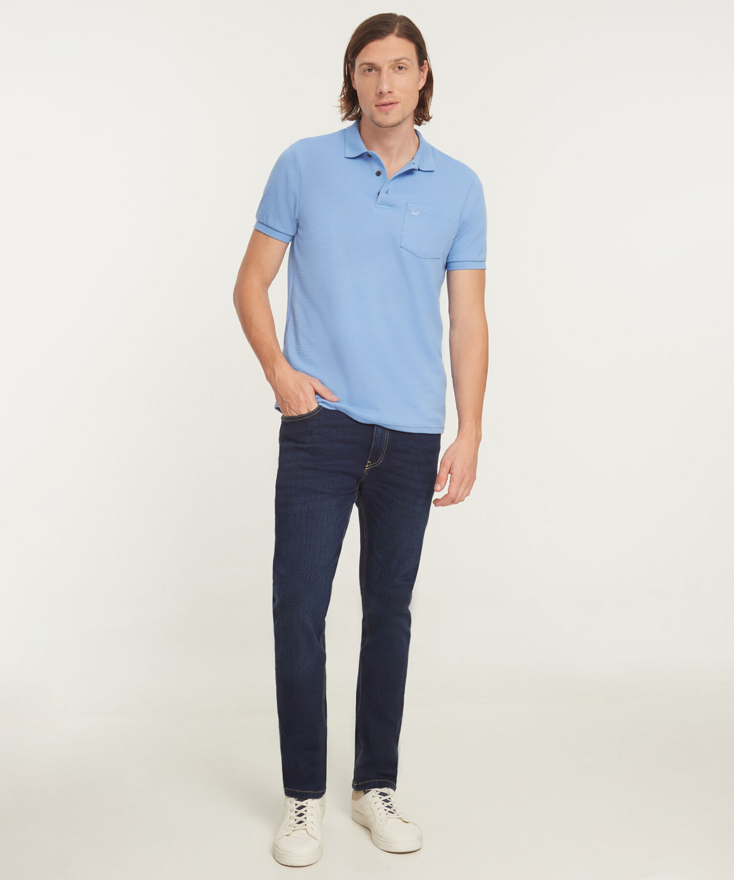 Polo Unicolor Textura, Cuello Y Puños Tejidos Con Bolsillo, Silueta Regular Fit, Cítrico Marinero