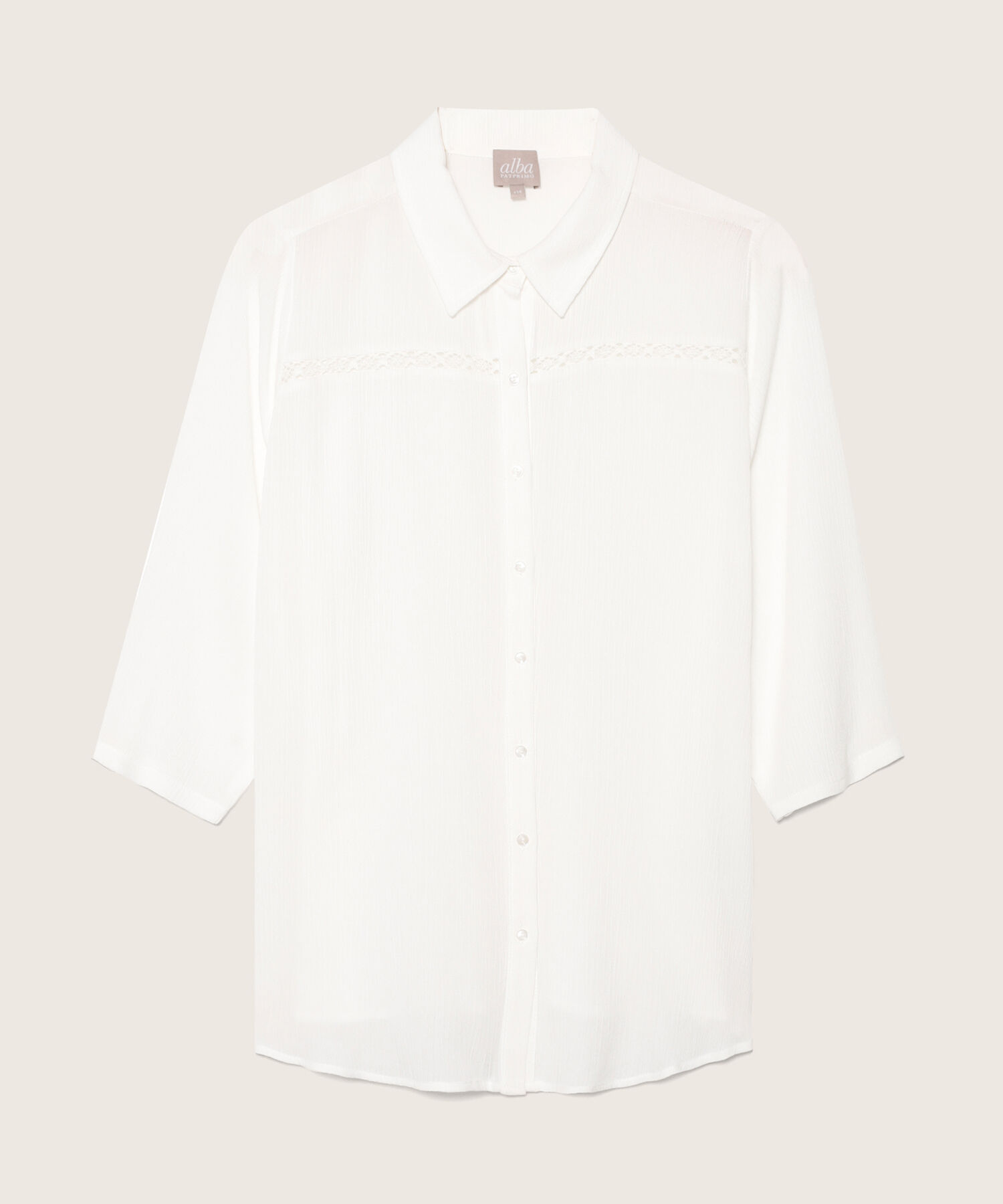Camisa Manga 3/4 Unicolor Con Encaje En Frente