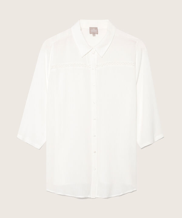 Camisa Manga 3/4 Unicolor Con Encaje En Frente