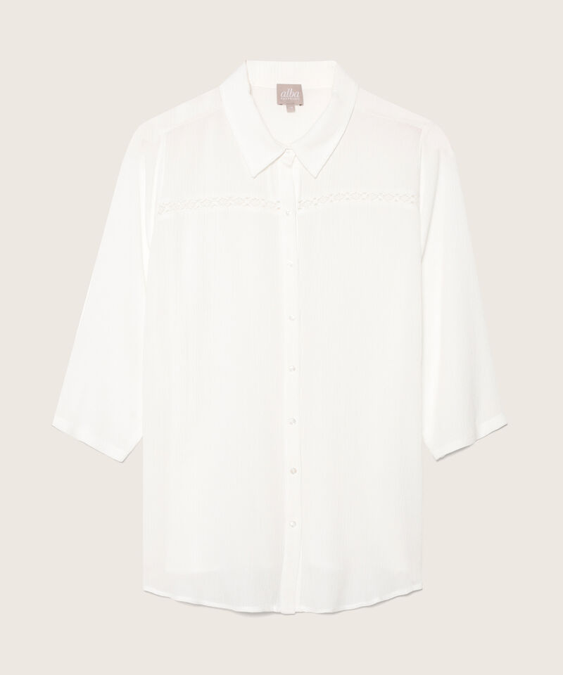 Camisa Manga 3/4 Unicolor Con Encaje En Frente