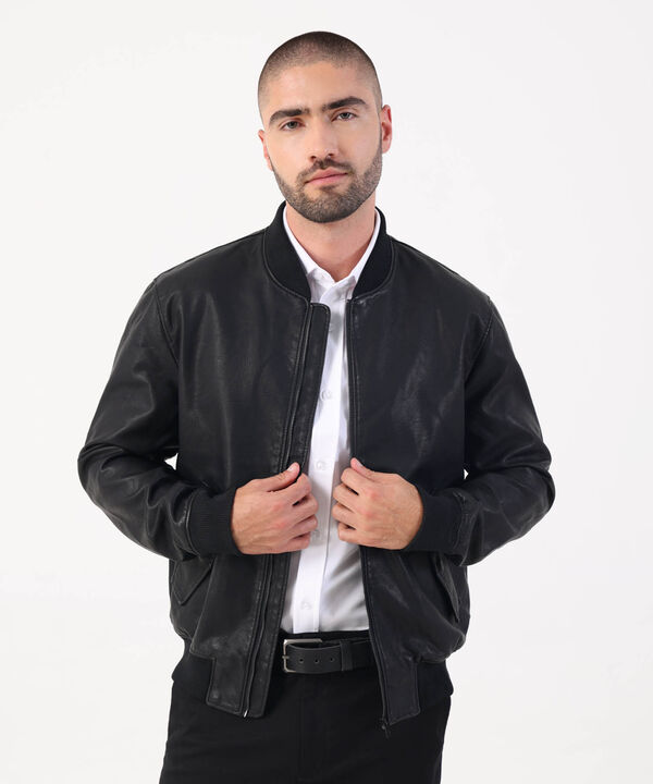 Chaqueta Bomber En Material Tipo Cuero image number null