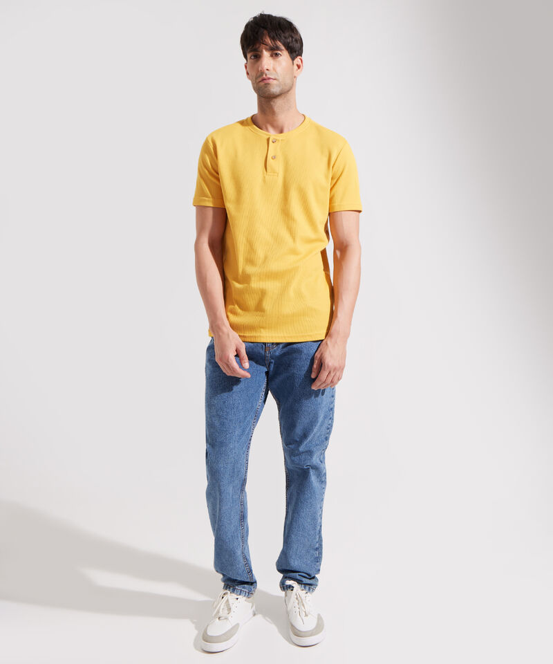 Camiseta Manga Corta Unicolor Cuello Henley